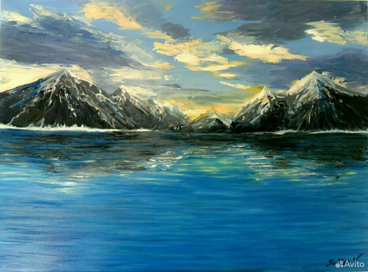 Картина горы и море