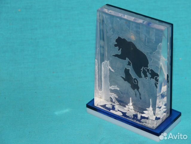 Сувенир оргстекло СССР / охота медведь собаки