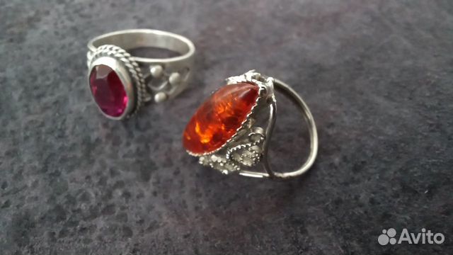 Кольца СССР с рубином и янтарем, винтаж, бижутерия
