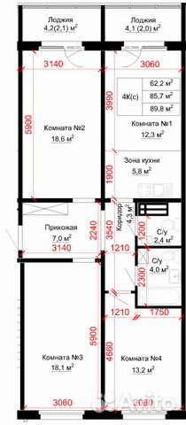 4-к квартира, 89.8 м², 10/16 эт.