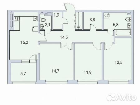 3-к квартира, 90.1 м², 11/16 эт.