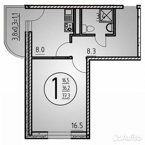 1-к квартира, 37.3 м², 10/25 эт.