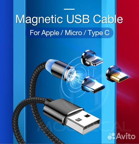 Магнитный usb-кабель светод Micro,usb,iPhone,type
