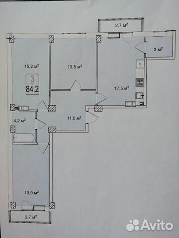 3-к квартира, 82 м², 3/8 эт.