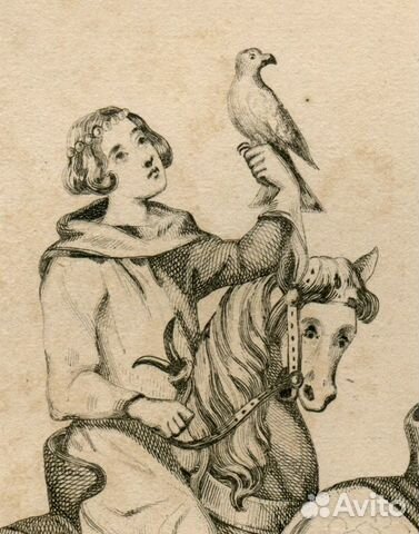 Старинная гравюра нач. XIX в. охота антиквариат Старинная гравюра нач. XIX в. охота антиквариат