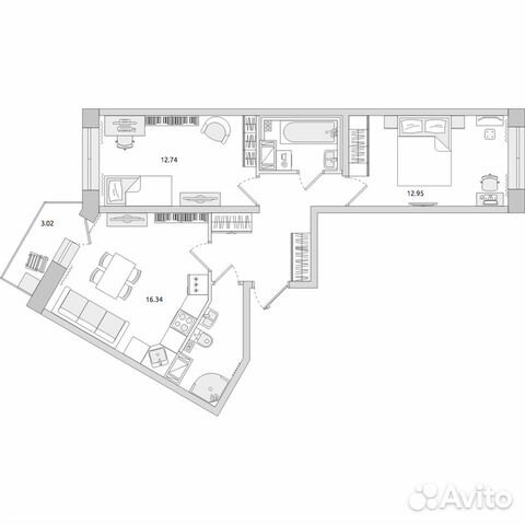 2-к квартира, 61 м², 5/17 эт.
