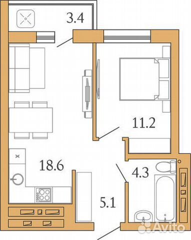 1-к квартира, 42.6 м², 14/18 эт.