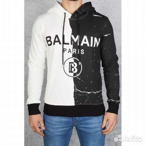 Мужское худи Balmain чёрное белое