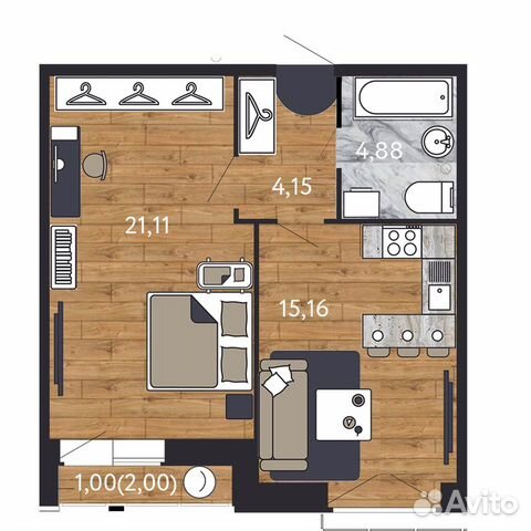 1-к квартира, 46.3 м², 2/8 эт.