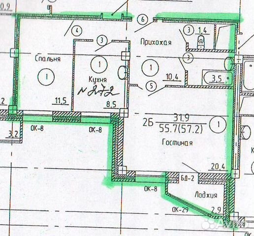 2-к квартира, 55.7 м², 9/17 эт.