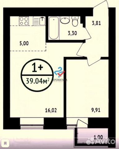 2-к квартира, 39 м², 10/16 эт.