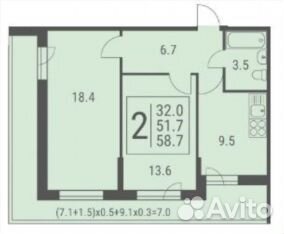2-к квартира, 58 м², 15/19 эт.