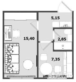 1-к квартира, 30.5 м², 2/3 эт.