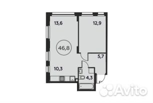 2-к квартира, 46.8 м², 2/12 эт. 2-к квартира, 46.8 м², 2/12 эт.