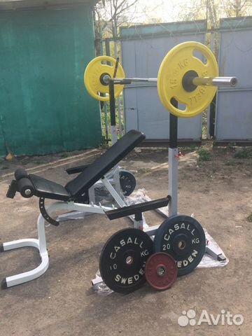 Блины.гриф.скамья.стойки