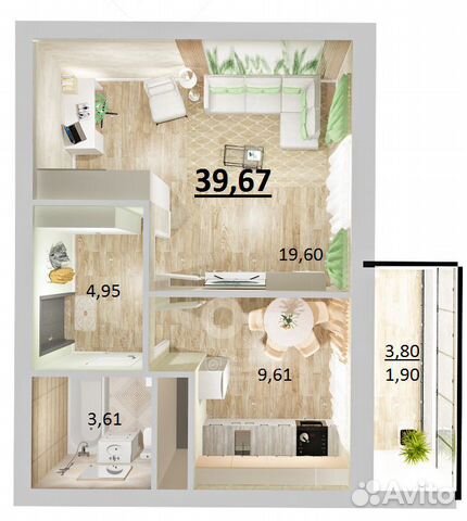 1-к квартира, 39.7 м², 2/14 эт.