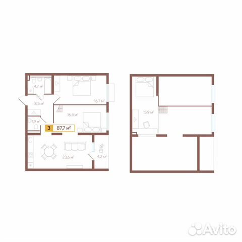 3-к квартира, 87.7 м², 4/4 эт. 3-к квартира, 87.7 м², 4/4 эт.