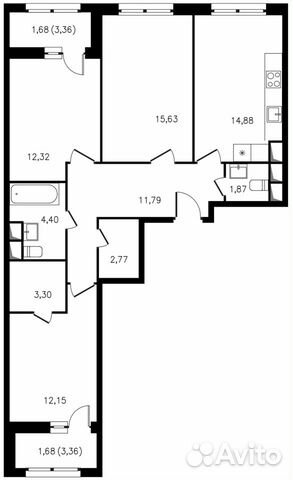 3-к квартира, 82.5 м², 3/22 эт.