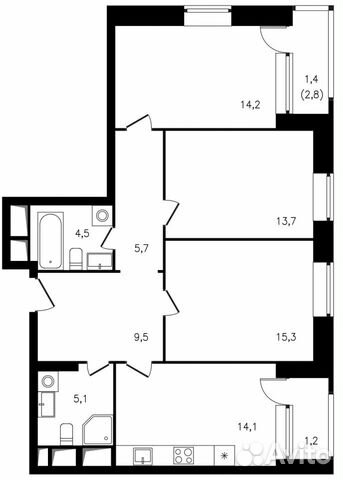 3-к квартира, 84.7 м², 22/23 эт.