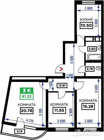 3-к квартира, 81.2 м², 12/24 эт.