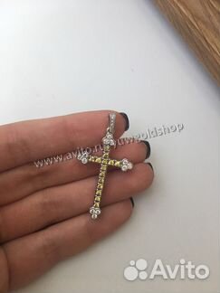 Новый золотой крест брилл 0.4 ct сапфиры