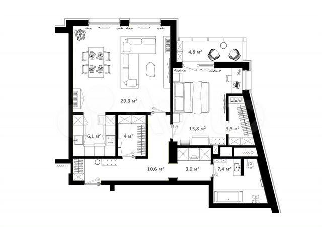 2-к. квартира, 85,7 м², 4/20 эт.