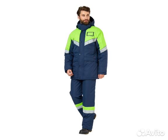 Костюм мужской зимний Илион, синий/неон