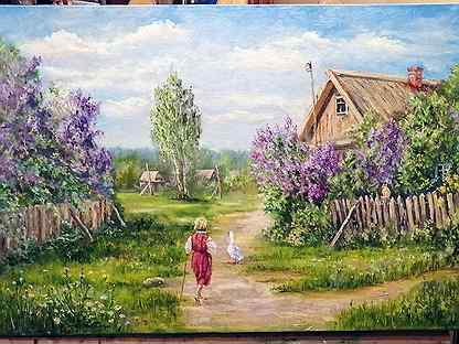 Картина маслом "Сирень в деревне" 40х60