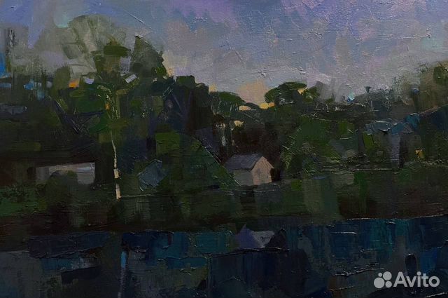 Картина маслом пейзаж летний холст на картоне