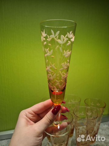 Фужеры хрустальные СССР цветные Весна Весенние 6шт