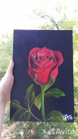 Картина маслом ''Роза красная''. Интерьерная