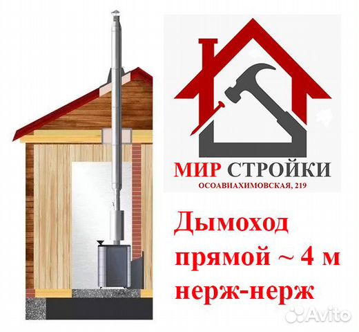 Дымоходы - Комплект для бани 4 метра нерж. прямой