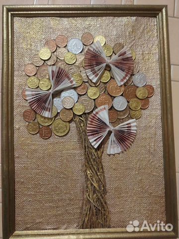 Картина, панно,Денежное дерево, монеты