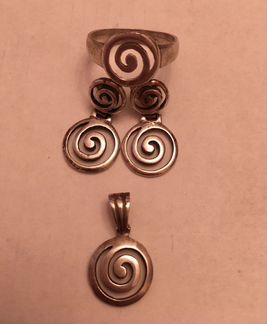 Кулон, перстень, серьги, серебро Греция