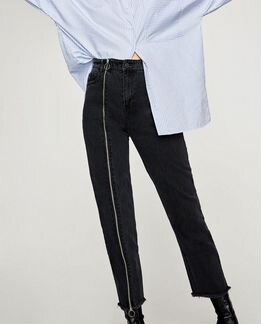 Джинсы чёрные zara завышенная талия молния
