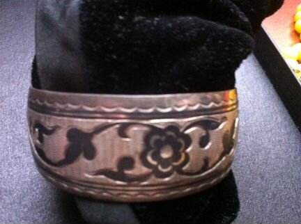 Браслет серебро 875 гравировка с чернением Кубачии