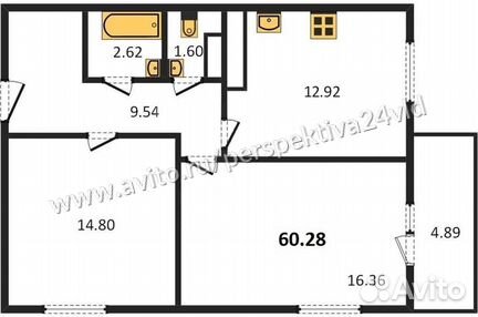 2-к квартира, 60.3 м², 8/17 эт.