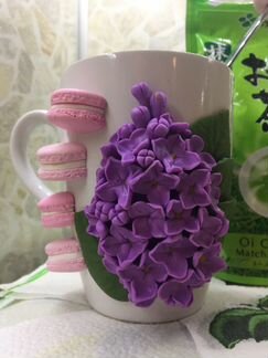 Кружка с декором из полимерной глины