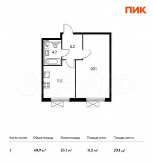 1-к квартира, 40.9 м², 14/33 эт.