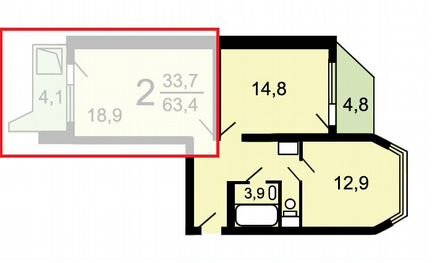 Комната 18.9 м² в 2-к, 11/17 эт.