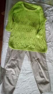 Пуловер вязаный салатовый хлопок