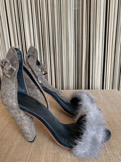 Босоножки из войлока с мехом норки A la russe б/у