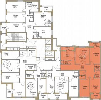 4-к квартира, 119.2 м², 5/19 эт.