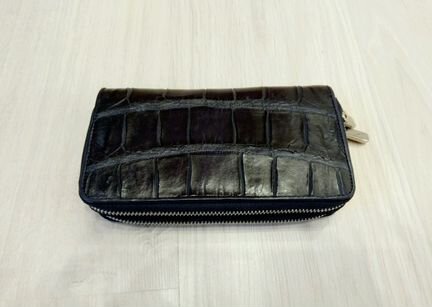 Синий клатч кошелёк из кожи крокодила