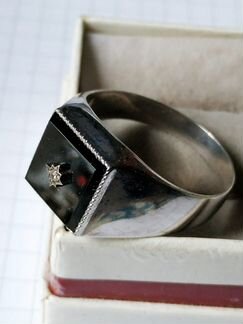 Печатка мужская серебро агат иск бриллиант