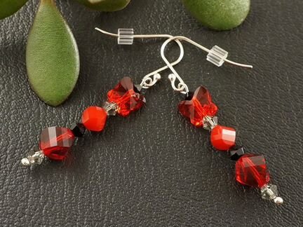 Серьги Рубиновые бабочки Сваровски (серебро 925)