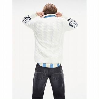Tommy Jeans белый джемпер вязки косами. Оригинал