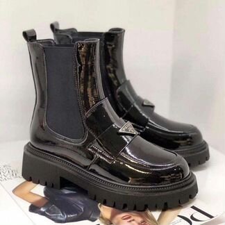 Сапоги ботинки кожа лак чёрные белые осень